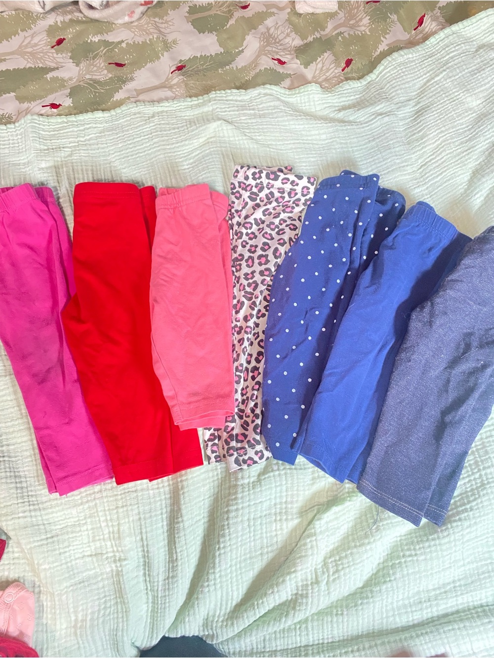 Girls Assorted Color Leggings Bundle - Pink, Red, Coral, Leopard, Blue